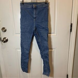 Topshop Moto Joni Skinny Jeans High Rise Frayed Hem Shade Mid Blue Sz W30 / L32